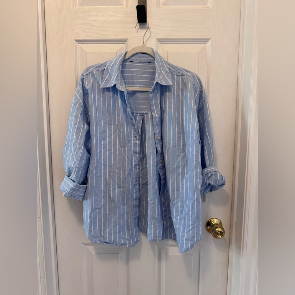 Blue and White Striped Button Down Shirt